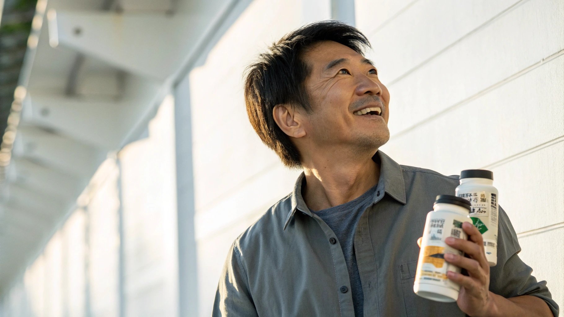 サプリを持つ男性
